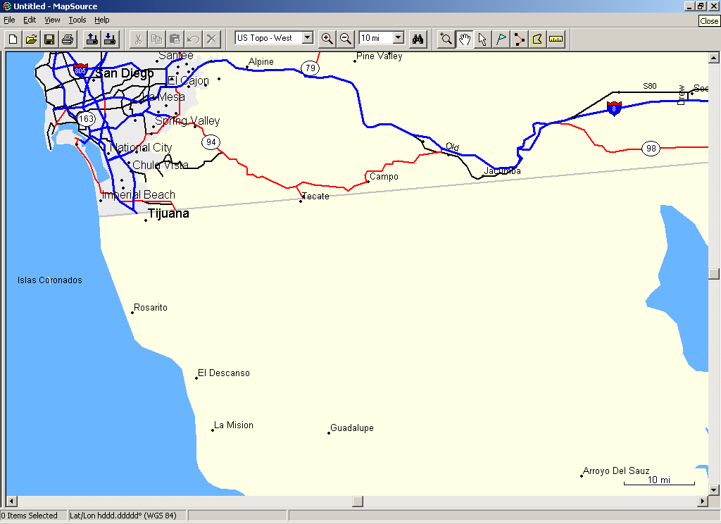 map showing points in Baja versus San Diego
